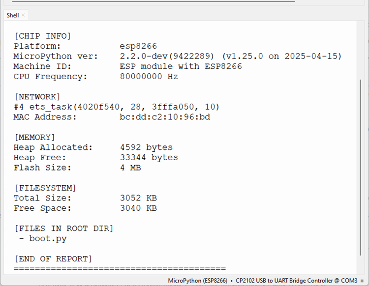 ESP8266 с MicroPython — получение системной информации