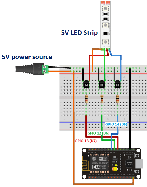 ESP8266 5В RGB светодиодная лента -- принципиальная схема