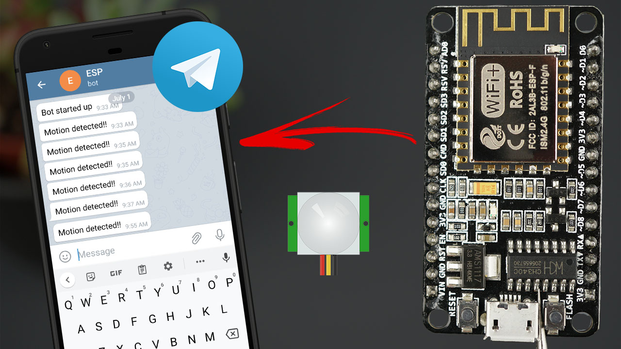 ESP8266 NodeMCU PIR датчик движения Telegram отправка сообщений уведомлений Arduino