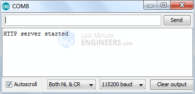 Вывод монитора порта веб-сервера ESP8266 NodeMCU в режиме точки доступа — сервер запущен