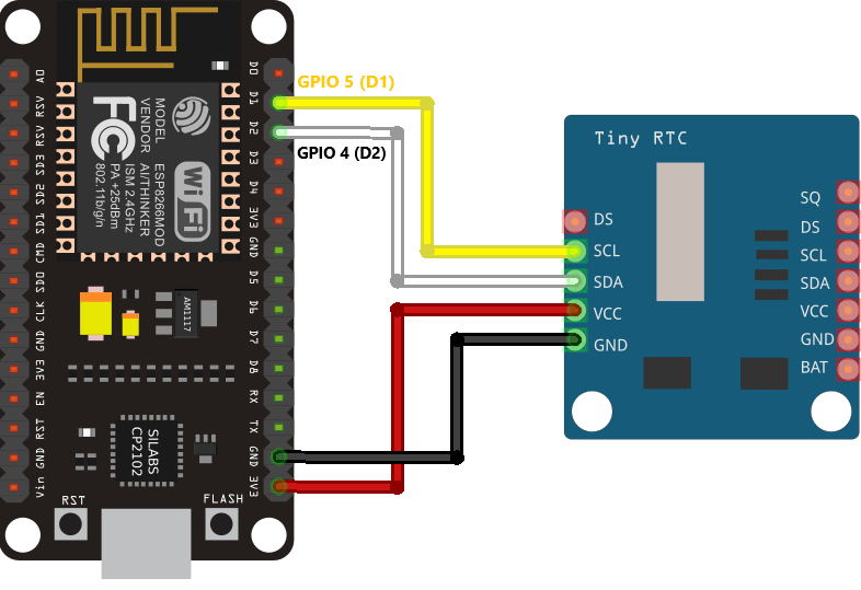 Схема подключения ESP8266 с модулем DS1307 RTC