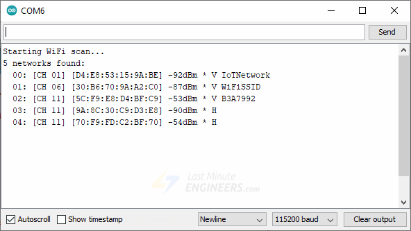 Вывод скетча сканирования WiFi на ESP8266
