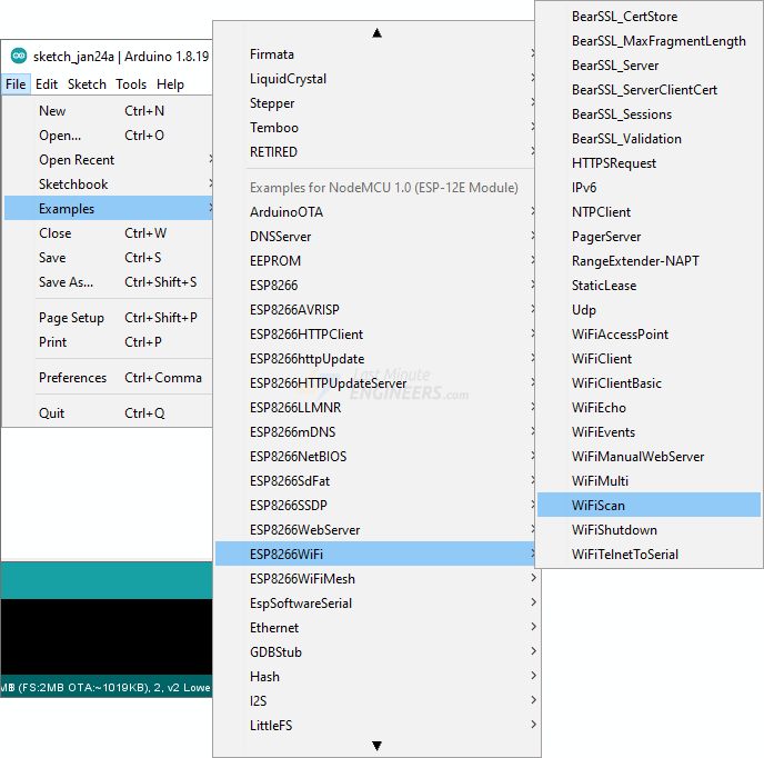Скетч сканирования WiFi для ESP8266