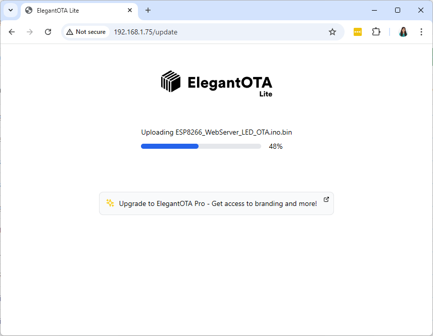 ESP8266 ElegantOTA загрузка новой прошивки