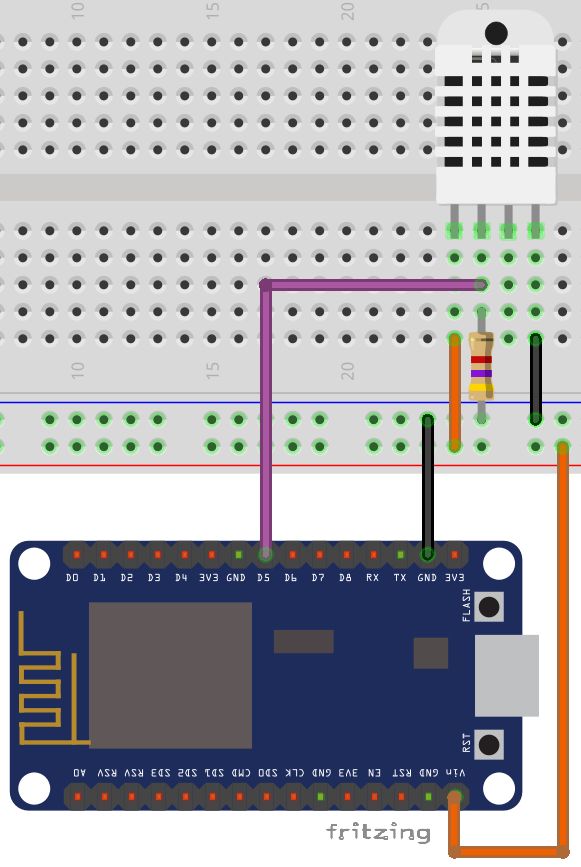 Схема подключения ESP8266 с датчиком DHT22