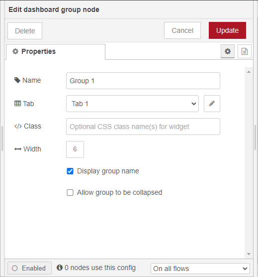 Редактирование группы Dashboard