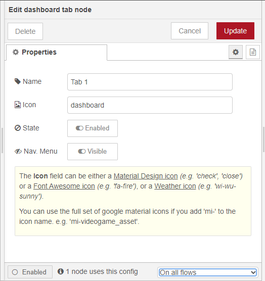 Редактирование вкладки Dashboard