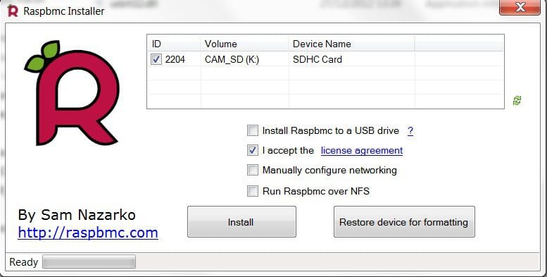 Программа записи SD-карты RaspBMC