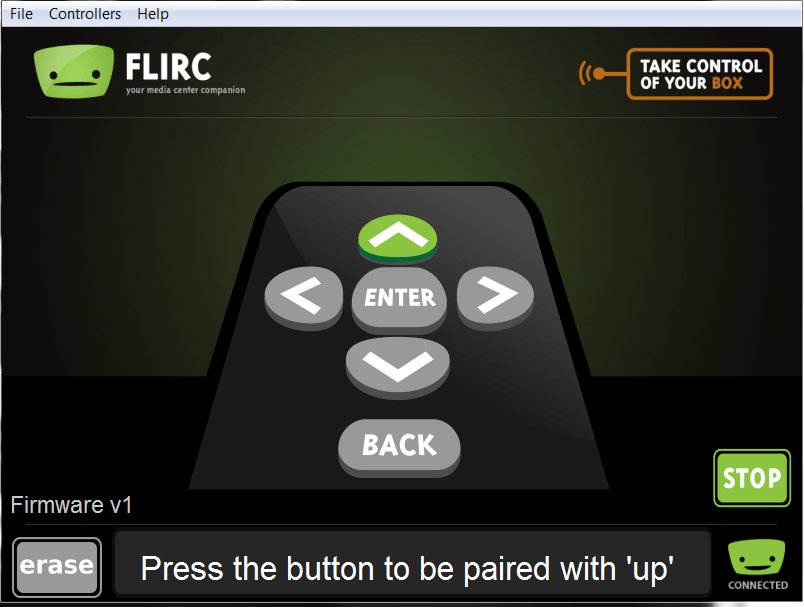 Экран привязки кнопок FLIRC — кнопка GO