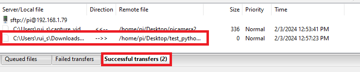 Файл успешно перемещён с ПК на Raspberry Pi