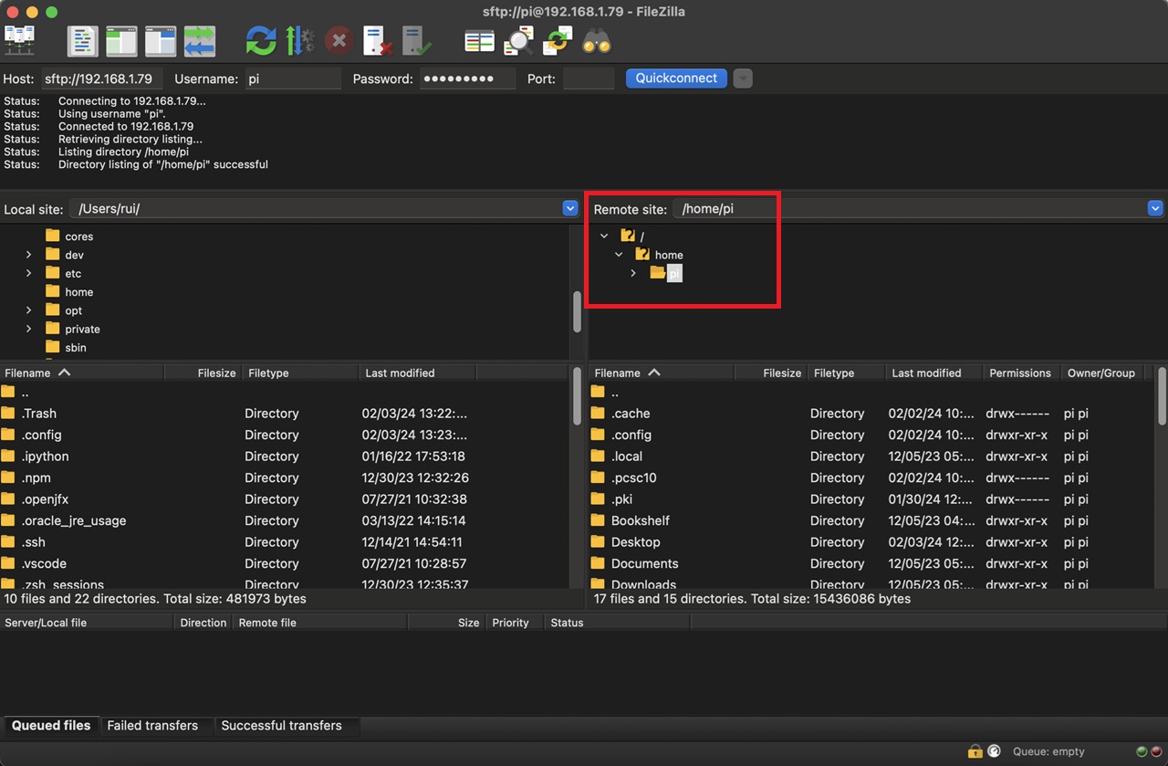Соединение FileZilla установлено