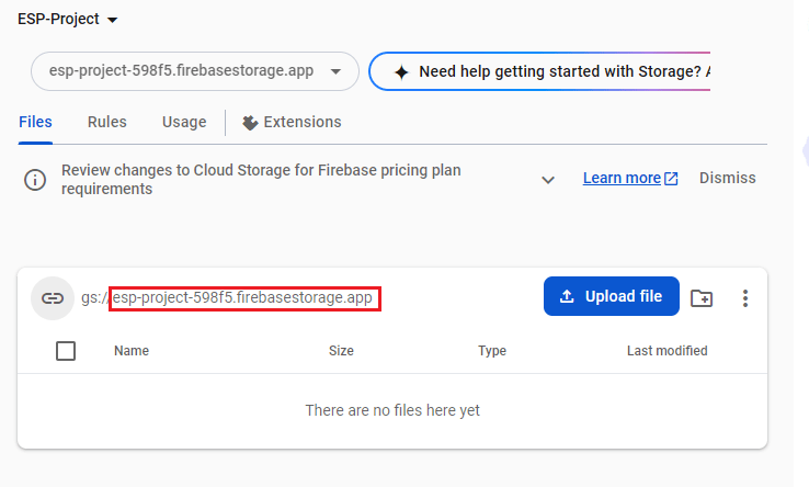 Firebase Storage Bucket создан