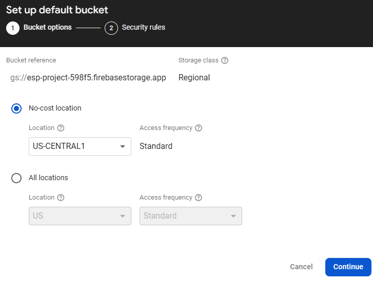 Настройка Default Storage Bucket в Firebase