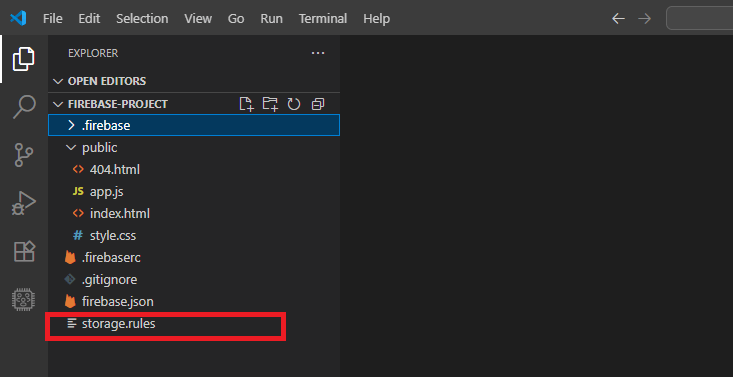 Файл правил Firebase Storage в VS Code