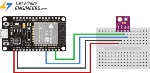Схема подключения ESP32 к датчику температуры, влажности и давления BME280 (Fritzing)