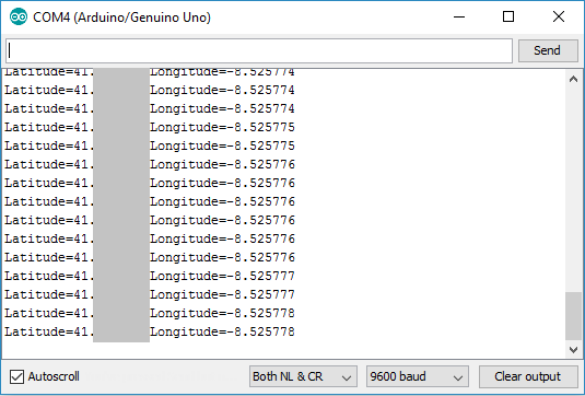 Получение GPS-координат в мониторе последовательного порта Arduino