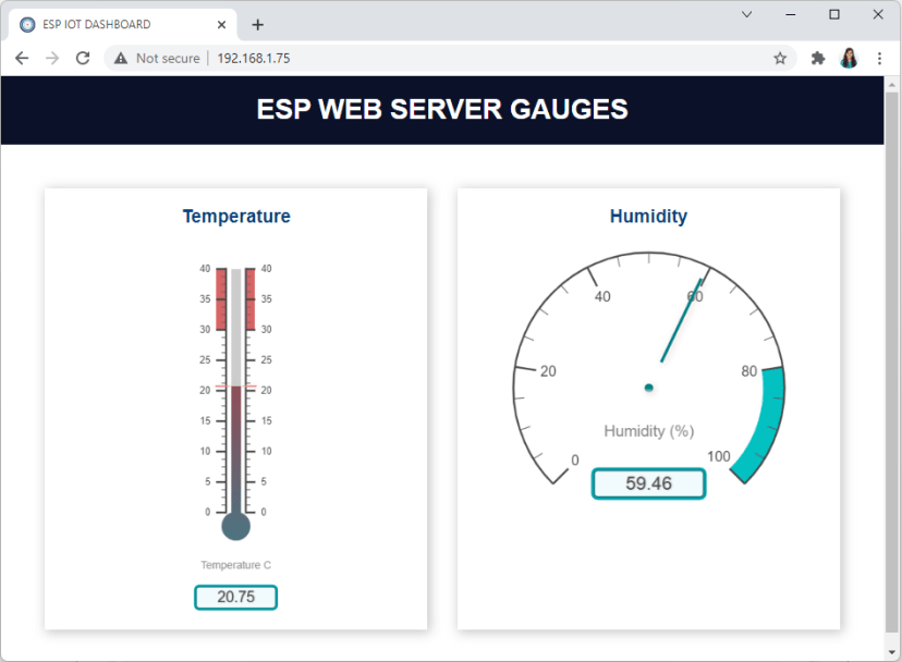 Gauges Web Server ESP32 ESP8266 Demonstration