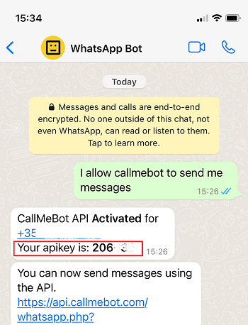 Получение API-ключа CallMeBot