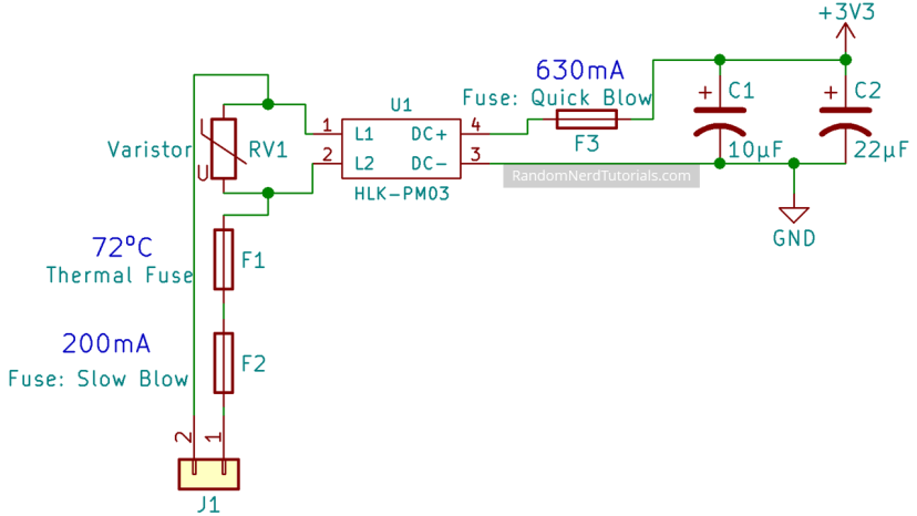 Принципиальная схема подключения Hi-Link HLK-PM03 с ESP8266