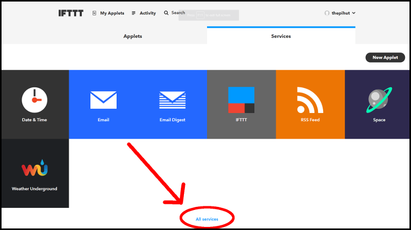 Добавление сервиса IFTTT