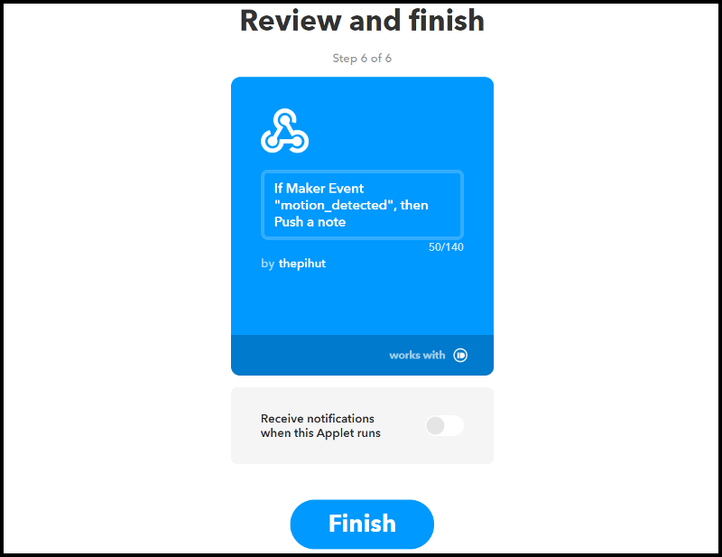 Подтверждение апплета IFTTT