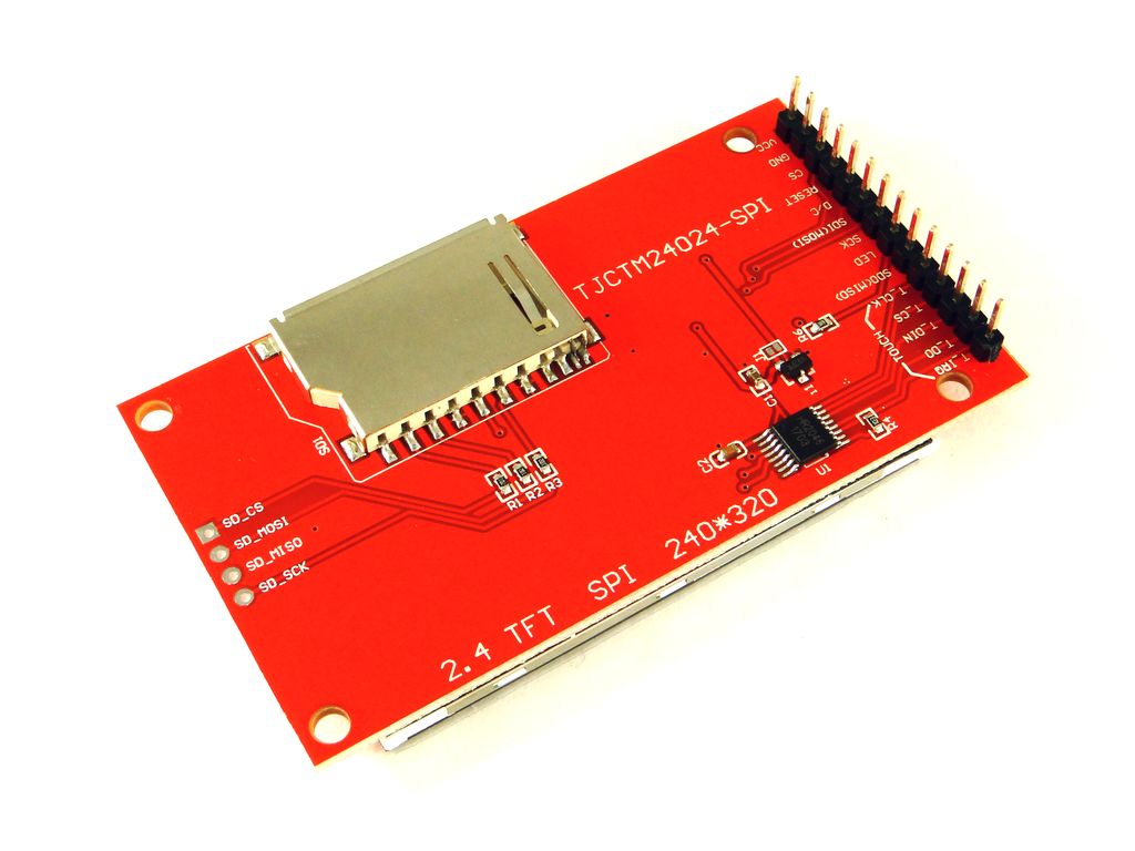 TFT-дисплей 2.4" SPI — вид сзади, разъём SD-карты и драйвер сенсорной плёнки