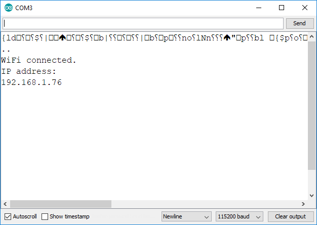 IP-адрес ESP8266 в Serial Monitor