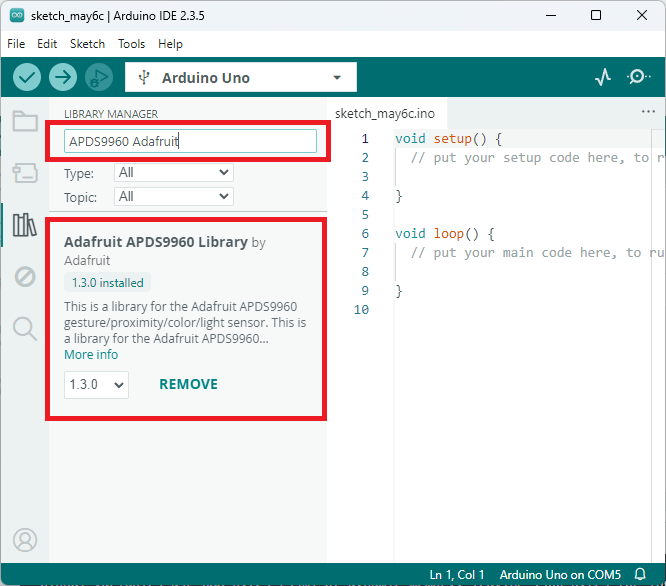 Установка библиотеки APDS9960 в Arduino IDE