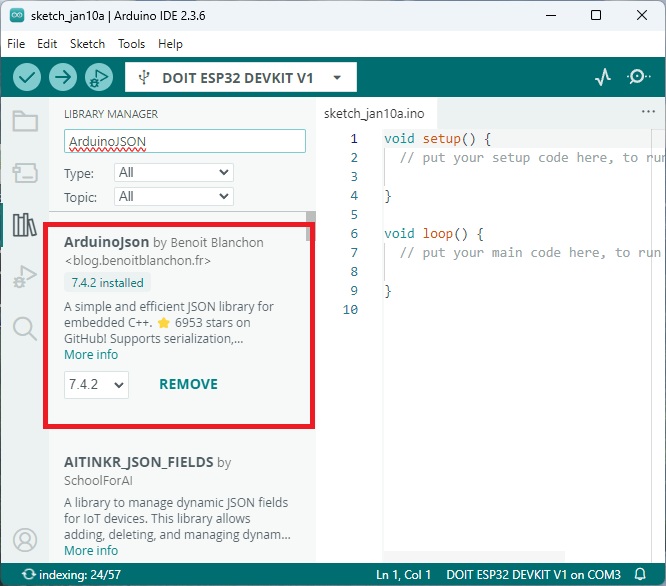 Установка библиотеки ArduinoJSON в Arduino IDE