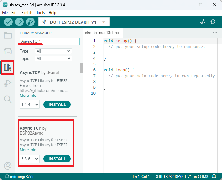 Установка AsyncTCP ESP32 Arduino IDE