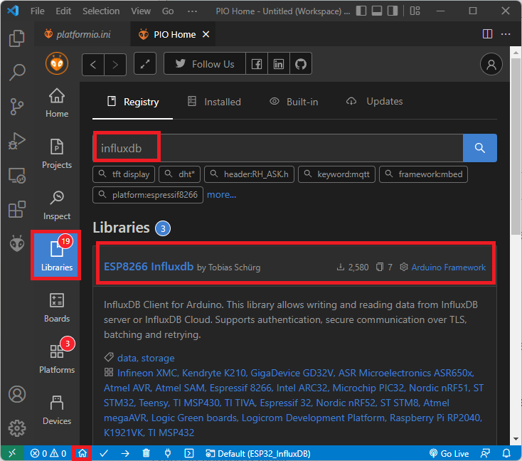 Установка библиотеки InfluxDB VS Code