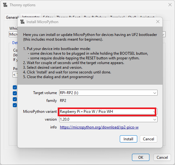 Установка MicroPython на Raspberry Pi Pico через Thonny IDE
