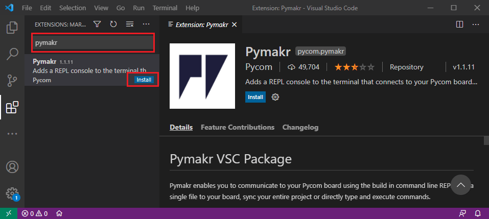 Установка Pymakr в VS Code