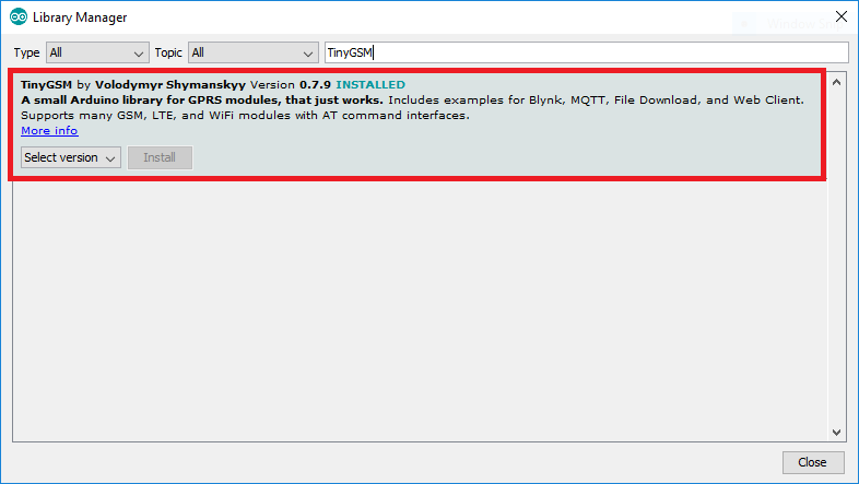 Installing TinyGSM library Arduino IDE