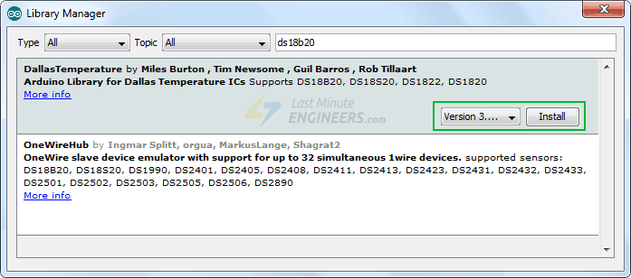 Установка библиотеки Dallas Temperature в Arduino IDE