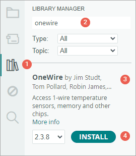 Установка библиотеки OneWire в Arduino IDE