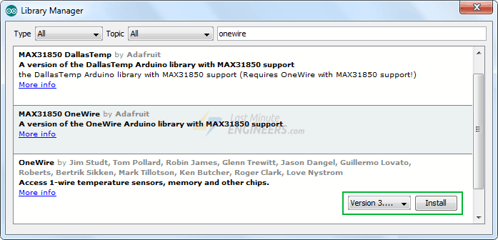 Установка библиотеки OneWire в Arduino IDE