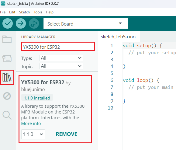 Установка YX5300 YX6300 для ESP32 MP3-плеер Arduino IDE