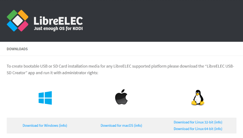 Страница загрузки LibreELEC