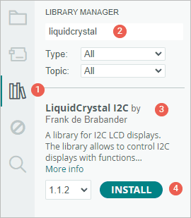Установка библиотеки LiquidCrystal_I2C