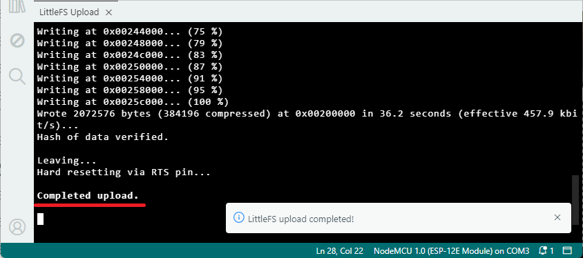 Загрузка LittleFS завершена ESP8266 Arduino IDE