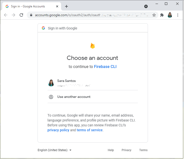 Вход в учётную запись Firebase