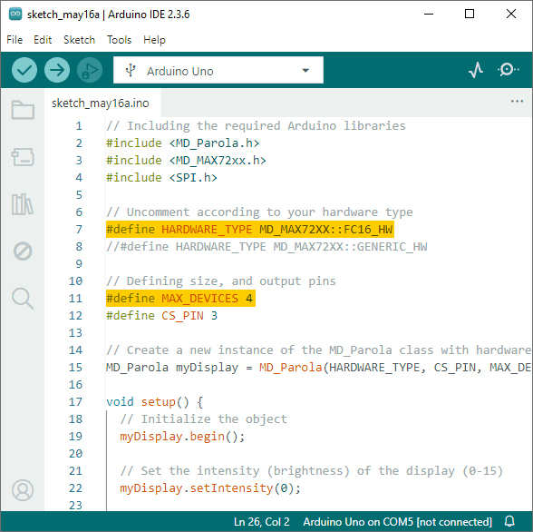 Interfacing MAX7219 LED Dot Matrix Display with Arduino