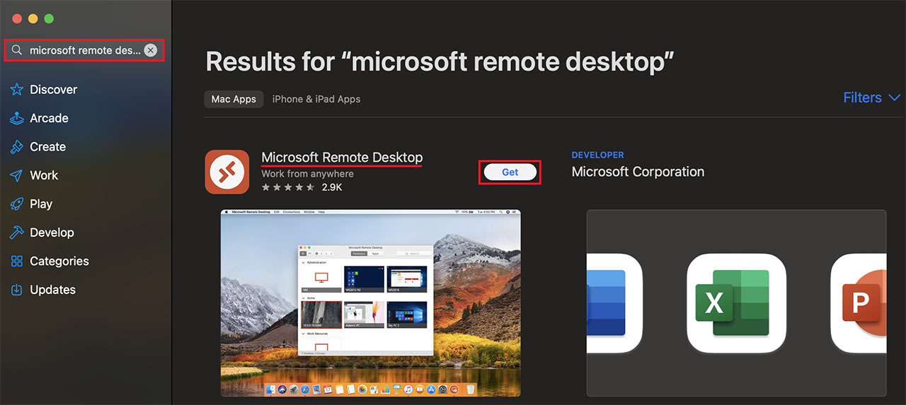 Mac OS App Store — поиск и установка Microsoft Remote Desktop