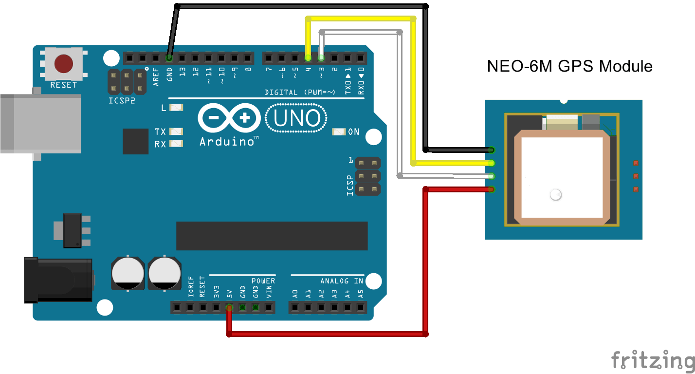 Схема подключения GPS-модуля NEO-6M к Arduino