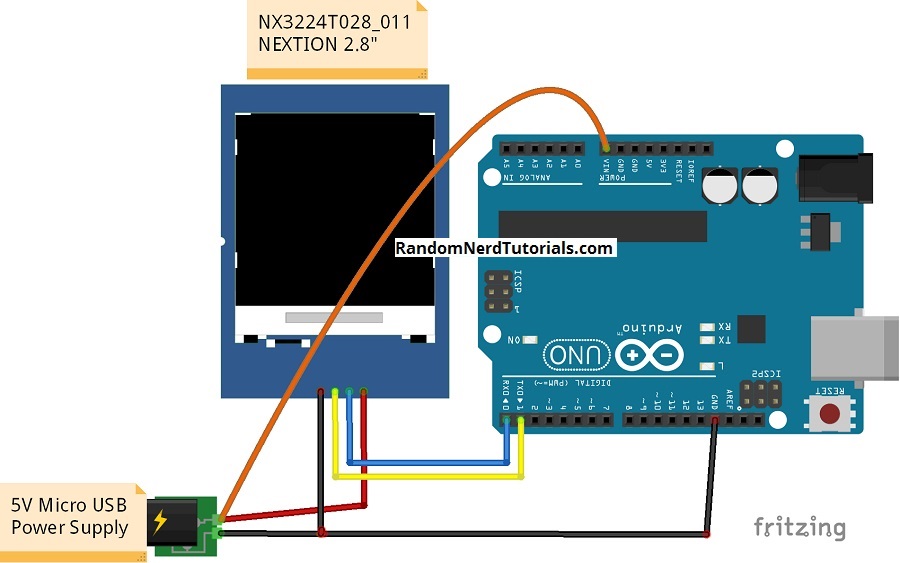 Схема подключения дисплея Nextion к Arduino