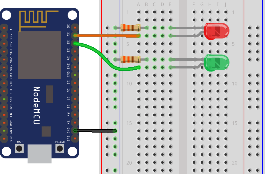 Схема подключения ESP8266 #2 с двумя светодиодами