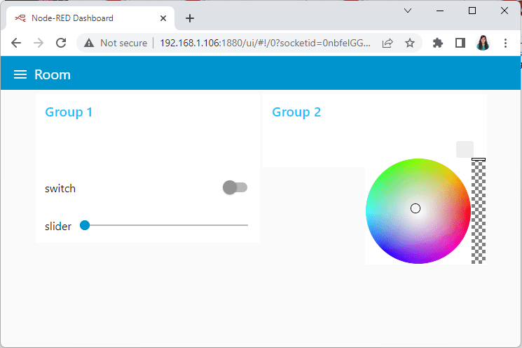 Пример пользовательского интерфейса Node-RED Dashboard