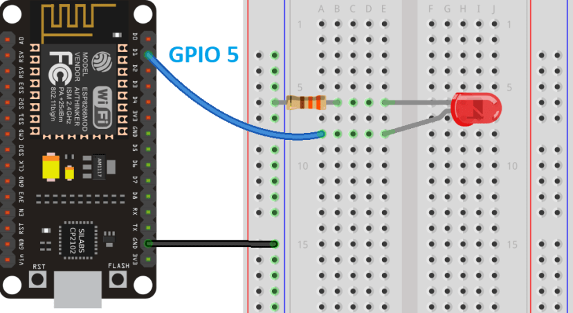 ESP8266 PWM с MicroPython — схема подключения светодиода