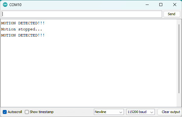 Обнаружение движения Raspberry Pi Pico — вывод в мониторе порта Arduino IDE